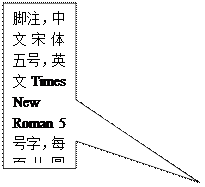 矩形标注: 脚注，中文宋体五号，英文Times New Roman 5号字，每页从圆圈1开始，行距20磅